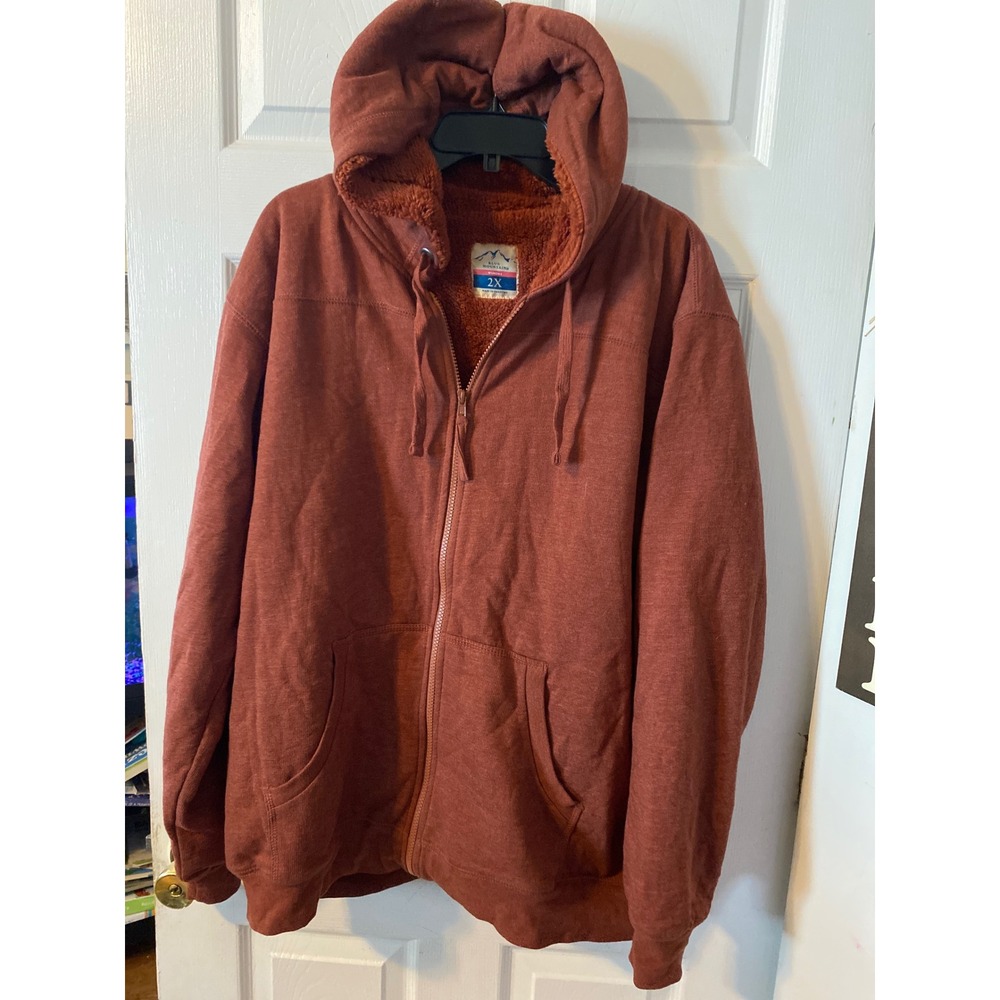 Blue Mountain Womens2X Sherpa Lined FullZip Hoodie Rust Orange Sweatshirt Jacket